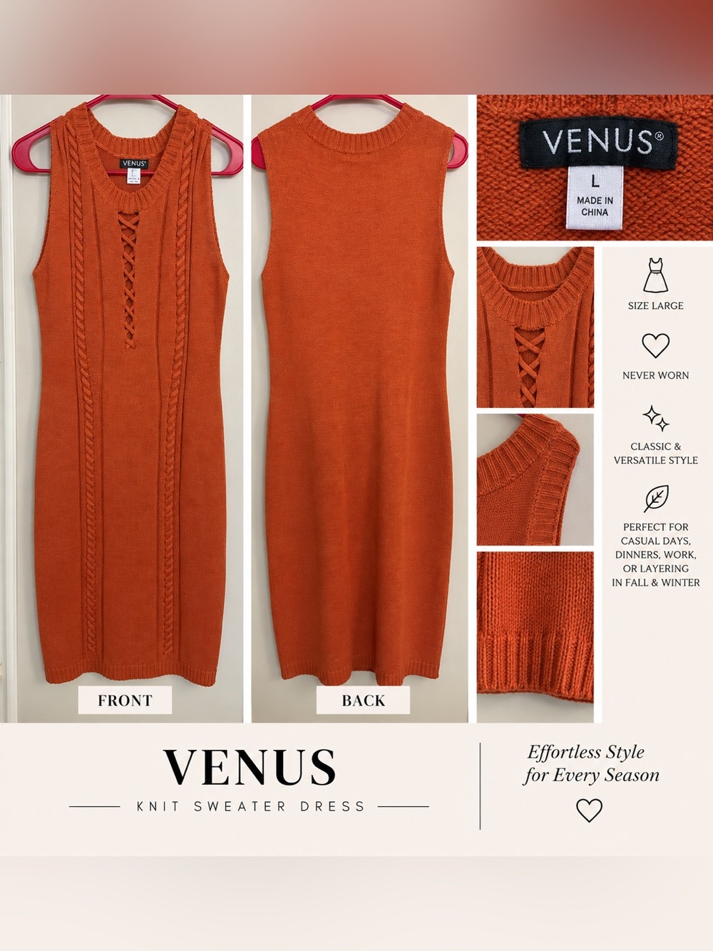 VENUS Sleeveless Knit Sweater Dress in Burnt Orange